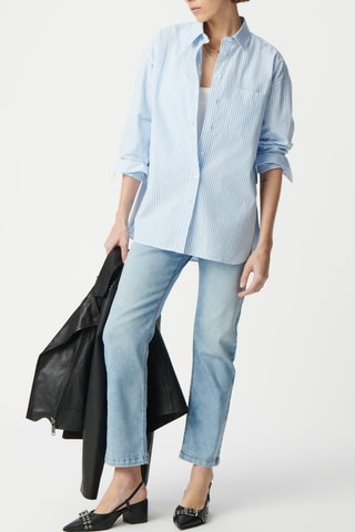Camicia oversize in cotone bio - Celeste e bianco - IKKS