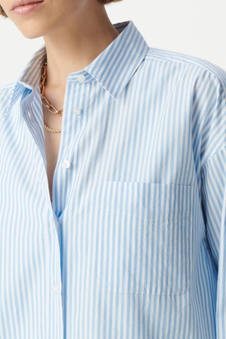 Camicia oversize in cotone bio - Celeste e bianco - IKKS