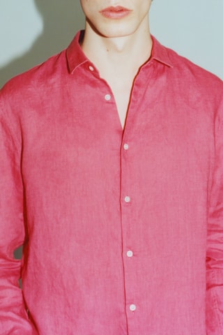Camicia slim in lino - Rosa - IKKS