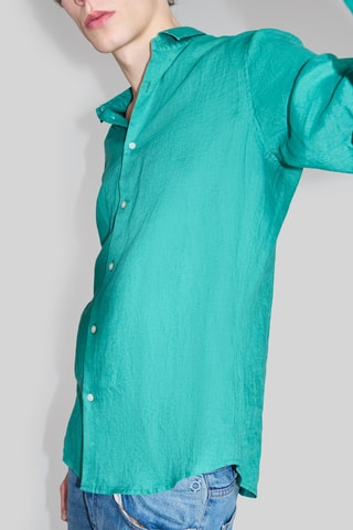 Camicia slim in lino - Verde - IKKS