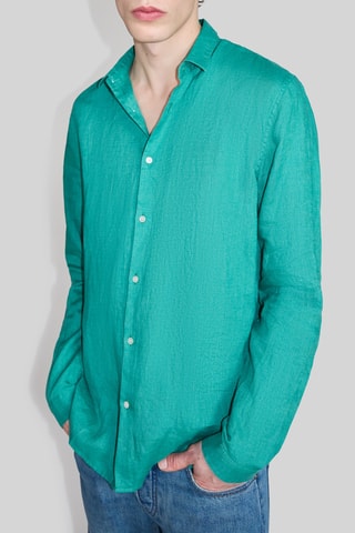 Camicia slim in lino - Verde - IKKS