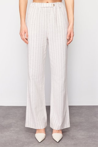 Pantalón recto de tiro alto - Beige jaspeado