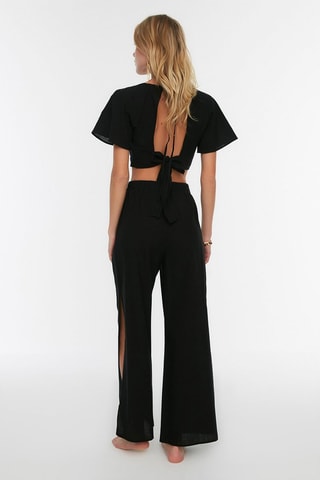Pantalón wide leg de tiro alto - Negro