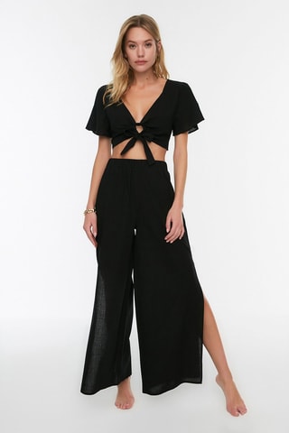 Pantalón wide leg de tiro alto - Negro