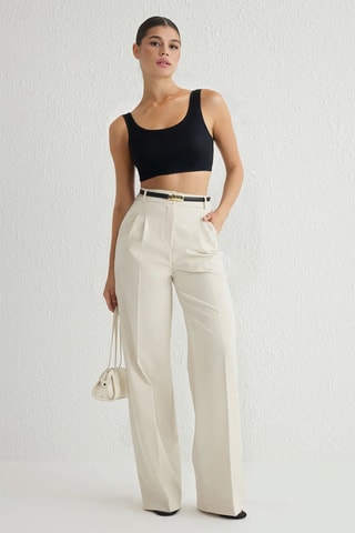 Pantalón wide leg de tiro alto - Crudo