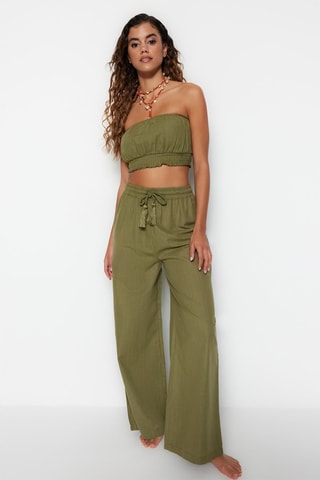 Crop top y pantalón de playa - Verde oscuro