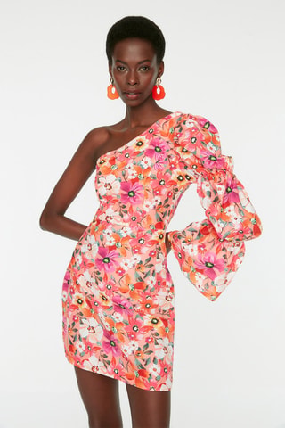 Vestido asimétrico - Naranja y blanco