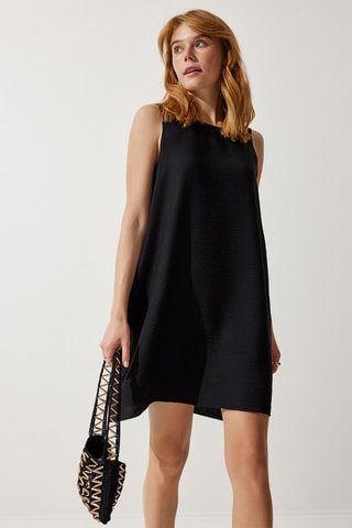 Vestido trapecio de lino sin mangas - Negro