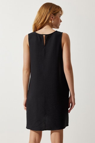 Vestido trapecio de lino sin mangas - Negro