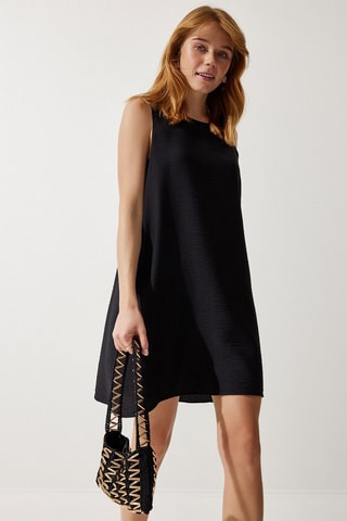 Vestido trapecio de lino sin mangas - Negro