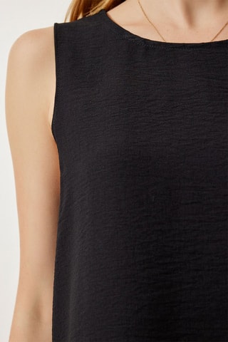 Vestido trapecio de lino sin mangas - Negro