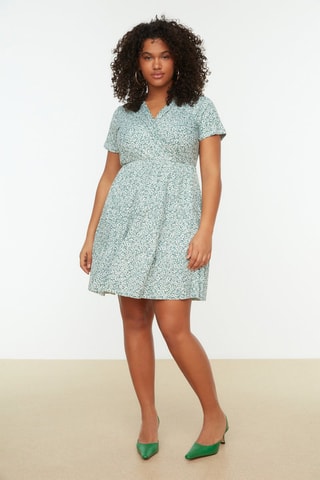 Vestido evasé - Verde claro y blanco