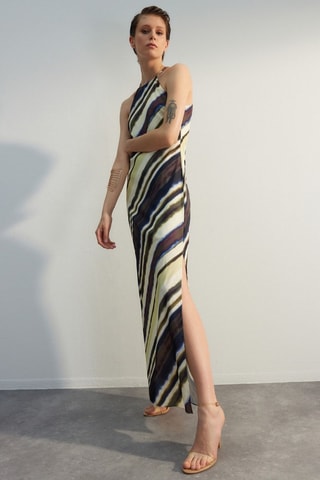 Vestido largo - Beige y negro