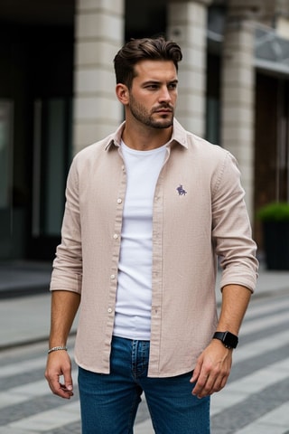 Camisa regular fit - Beige