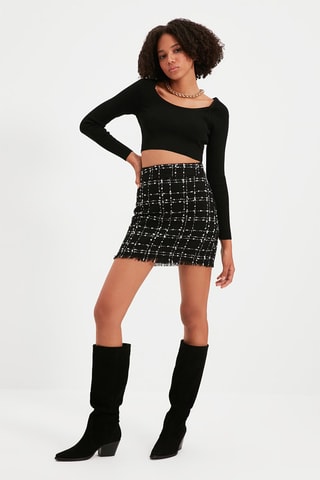 Falda recta de talle alto - Negro