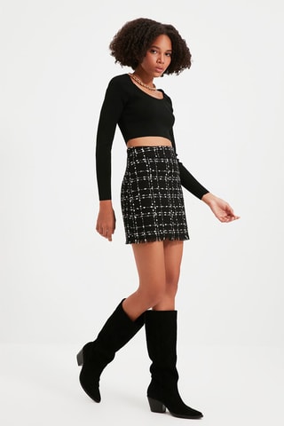 Falda recta de talle alto - Negro