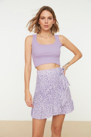Falda cruzada de talle alto - Malva y blanco