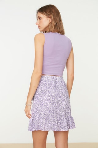 Falda cruzada de talle alto - Malva y blanco