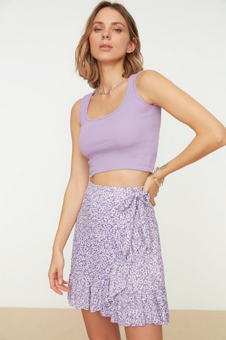 Falda cruzada de talle alto - Malva y blanco