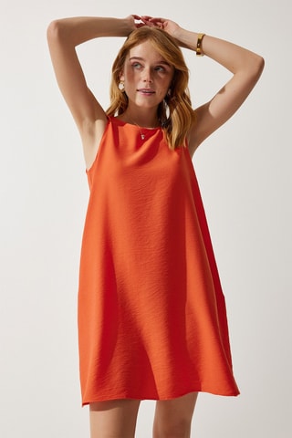 Vestido trapecio de lino - Naranja