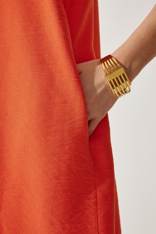 Vestido trapecio de lino - Naranja