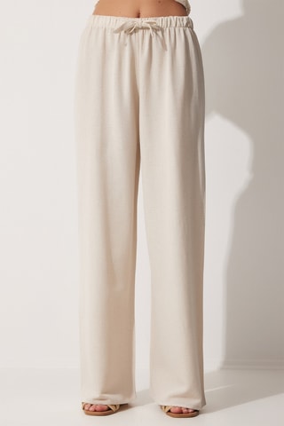 Pantalón palazzo de lino de tiro alto - Nude