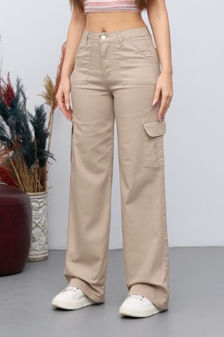 Pantalón cargo de tiro alto - Beige