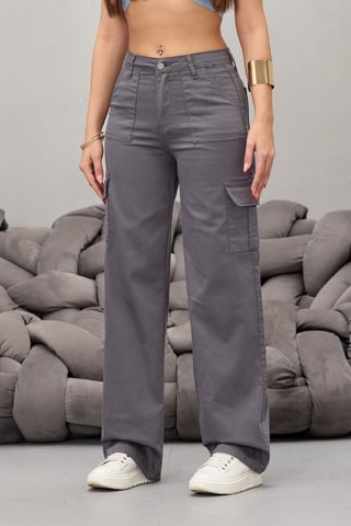 Pantalón cargo de tiro alto - Gris