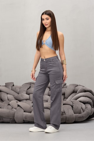 Pantalón cargo de tiro alto - Gris