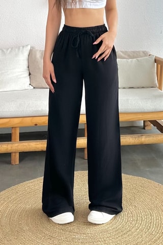 Pantalón wide leg de tiro alto - Negro