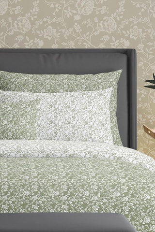 2 taies d'oreiller en satin de coton 200 fils/cm² Parterre de Roses - Vert