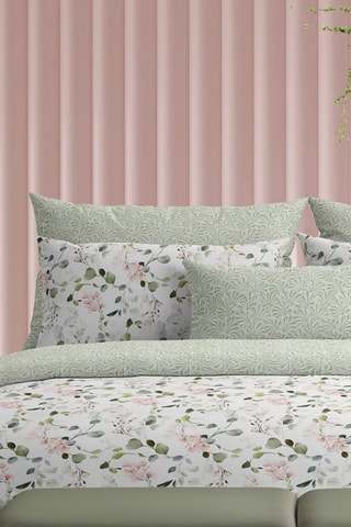 2 taies d’oreiller réversibles en satin de coton 80 fils/cm² Eclat d'eucalyptus - Vert