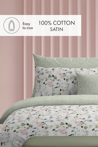 2 taies d’oreiller réversibles en satin de coton 80 fils/cm² Eclat d'eucalyptus - Vert