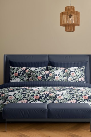 2 taies d'oreiller en satin de coton 80 fils/cm² Nuit florale - Bleu foncé