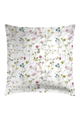 2 taies d'oreiller en satin de coton 80 fils/cm² - Fleurs sauvages - Blanc et rose