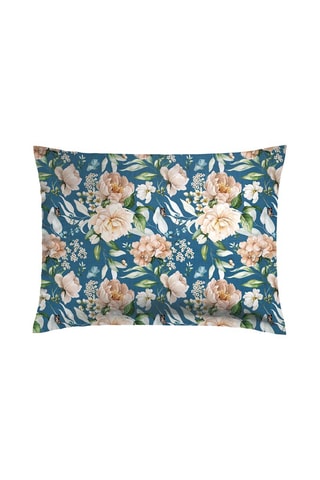 2 taies d'oreiller en satin de coton 80 fils/cm² Jardin de Fleurs - Bleu