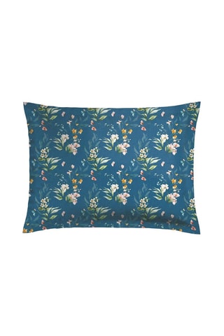 2 taies d'oreiller en satin de coton 80 fils/cm² Jardin de Fleurs - Bleu