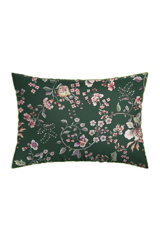 2 taies d'oreiller en satin de coton 80 fils/cm² Murmure florale - Vert et rose