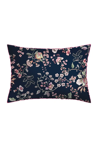 2 taies d'oreiller en satin de coton 80 fils/cm² Murmure florale - Bleu foncé et rose