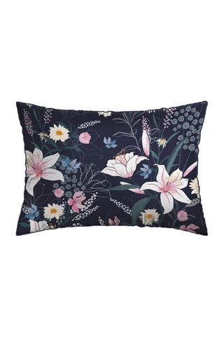 2 taies d'oreiller en satin de coton 80 fils/cm² Jardin rêveur - Bleu foncé et rose