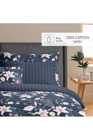 2 taies d'oreiller en satin de coton 80 fils/cm² Jardin rêveur - Bleu foncé