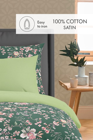 Parure de couette en satin de coton 80 fils/cm² Murmure floral - Vert