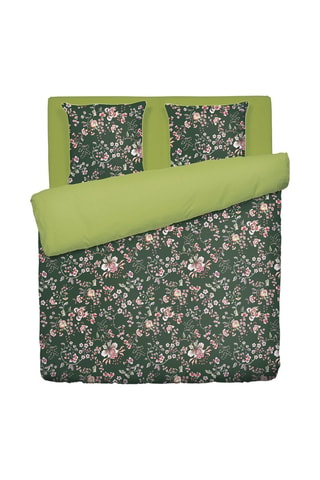 Parure de couette en satin de coton 80 fils/cm² Murmure floral - Vert