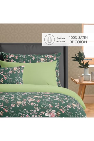 Parure de couette en satin de coton 80 fils/cm² Murmure floral - Vert