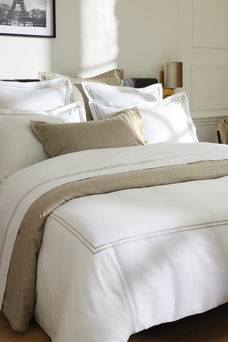 Parure de couette en satin de coton 80 fils/cm² Nice Blanc et taupe