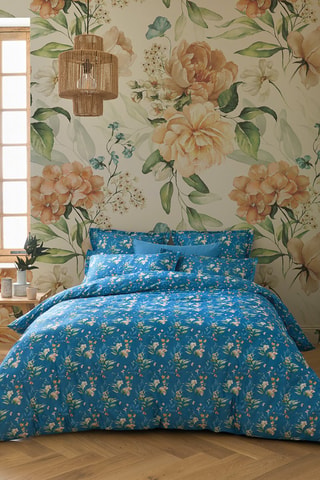 Parure de couette en satin de coton 79 fils/cm² Belle de Nuit - Bleu