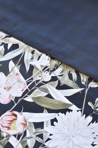 Parure de couette en satin de coton 80 fils/cm² Nuit florale - Bleu foncé