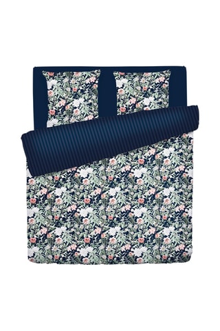 Parure de couette en satin de coton 80 fils/cm² Nuit florale - Bleu foncé