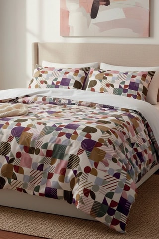 Parure de couette en satin de coton 80 fils/cm² Modul'Art - Blanc et taupe