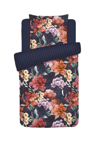 Parure de couette en satin de coton 80 fils/cm² 
Eclat de caramel - Bleu foncé et rose
